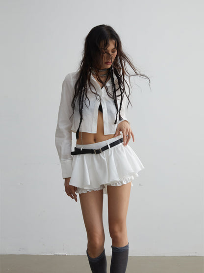 Ruffled Hem White Mini Skirt