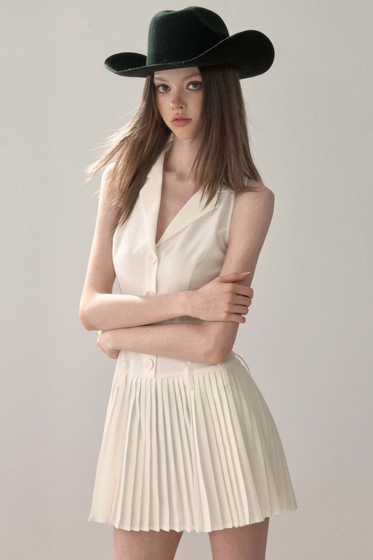 Elegant Pleated Vest Dress
