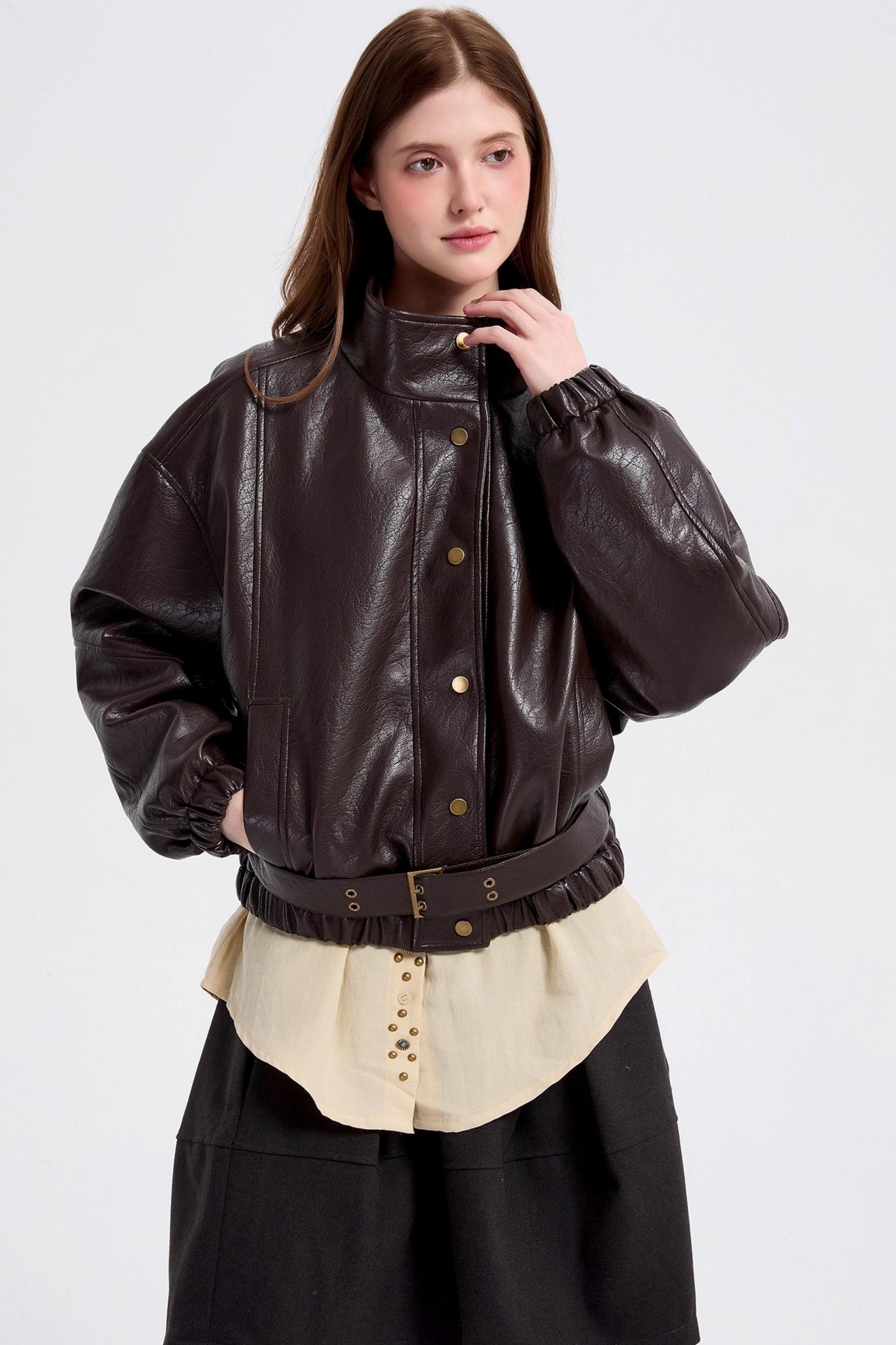 Vintage Gray Woolen High-Waisted Double Pocket Skirt