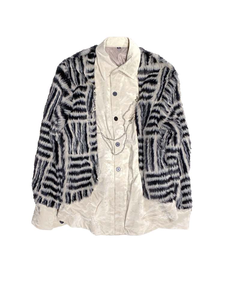 Stripe Metal Chain Loose Docking Shirt Jacket