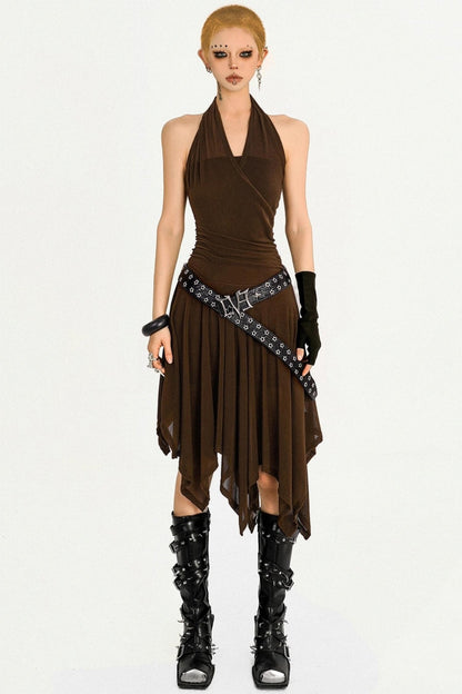 Vintage Coffee High-End Halterneck Dress