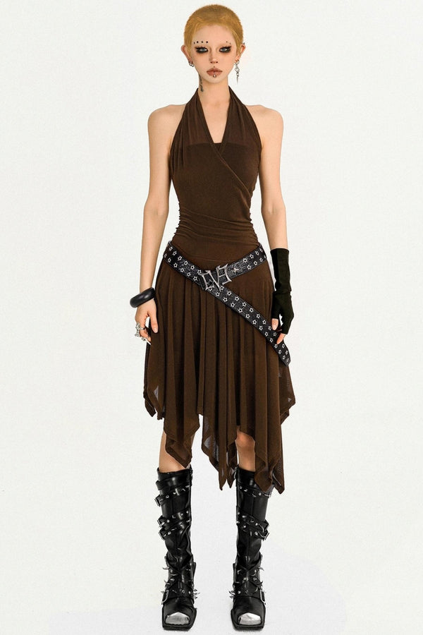 Vintage Coffee High-End Halterneck Dress