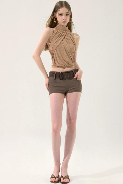 Retro Low-Waist Belted Shorts