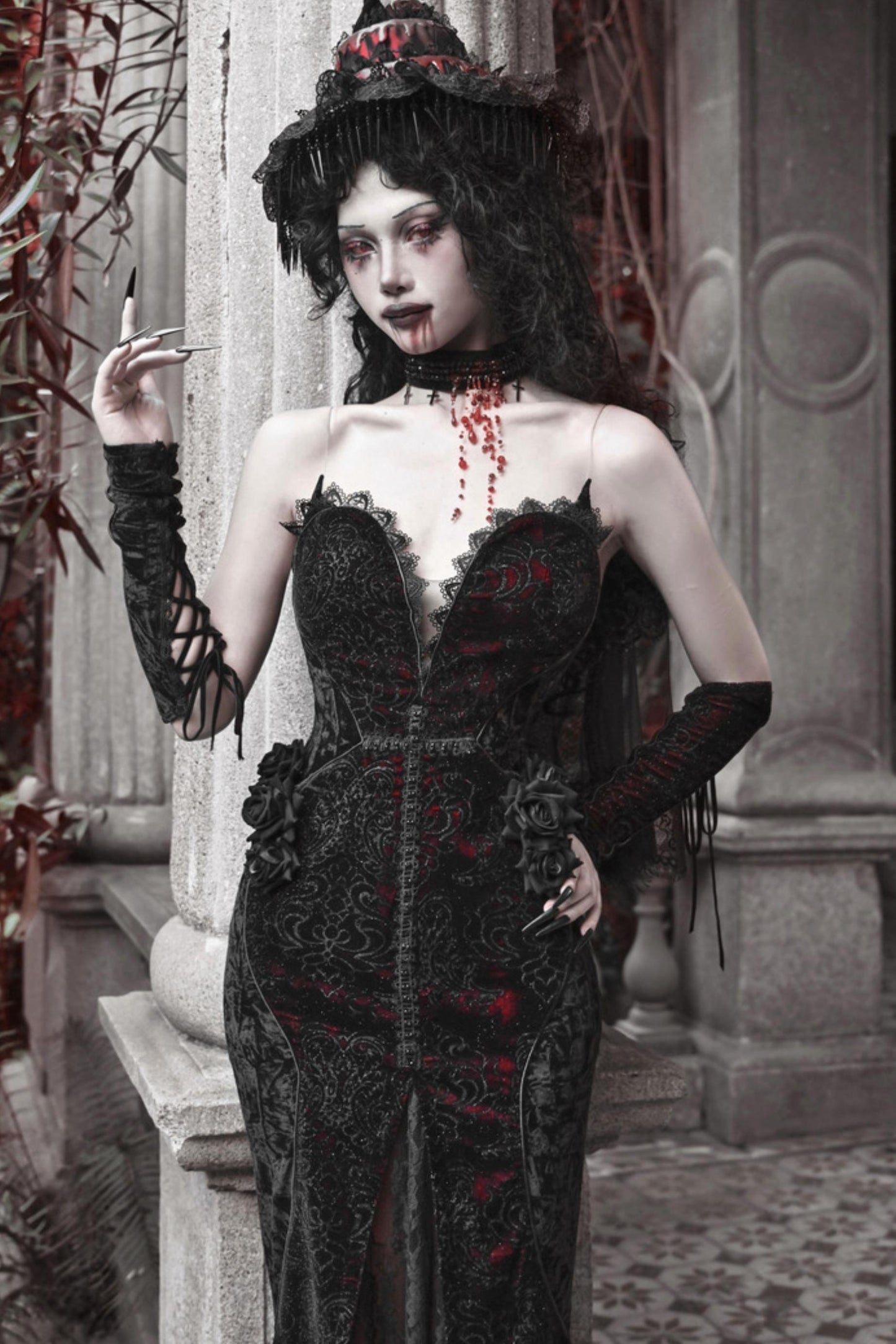 Gothic Love Glitter Fishtail Dress Set-Up