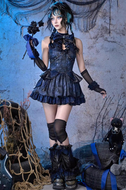 Lace Bow Halter Dress Set