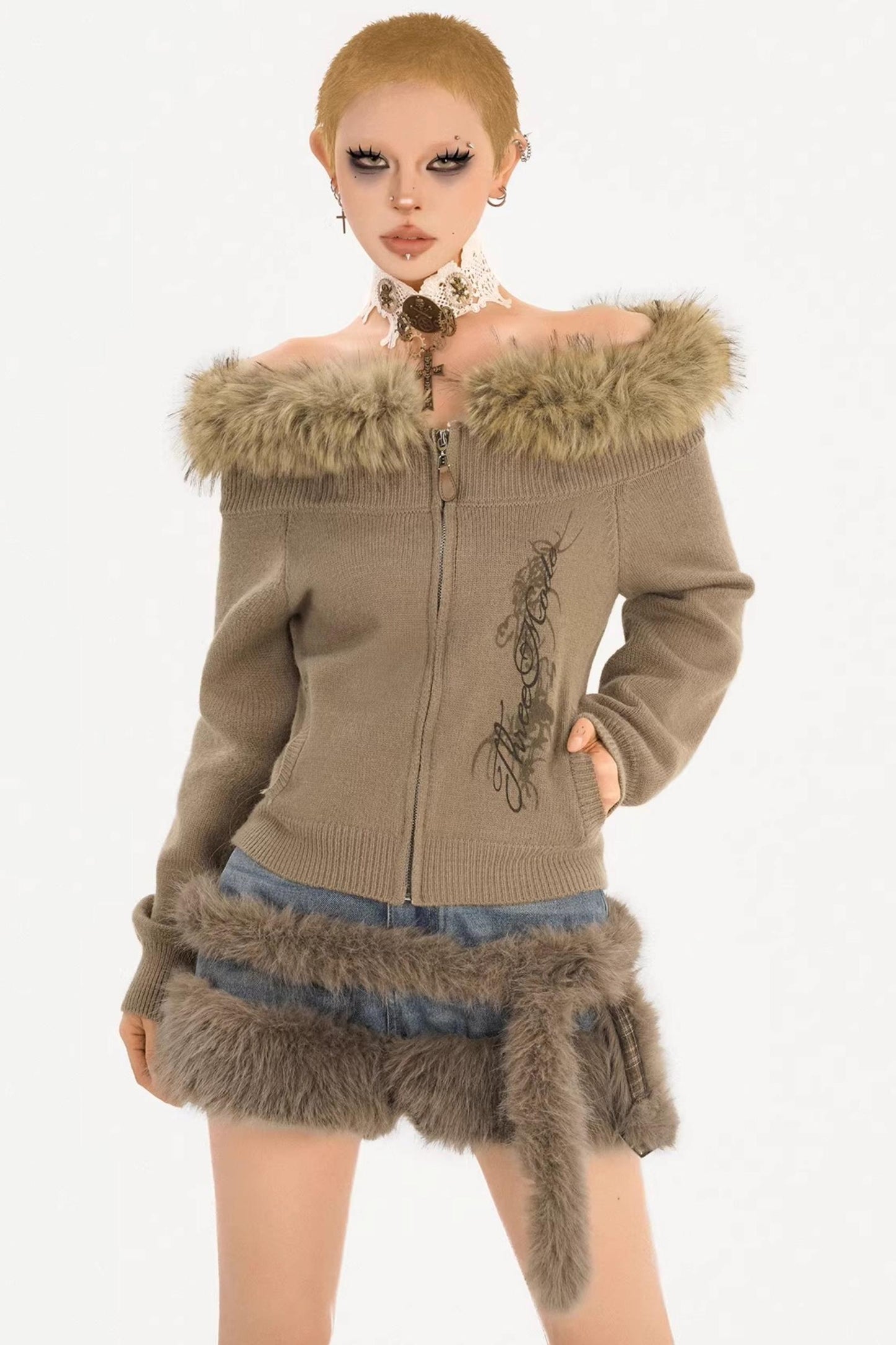 Light Gray Off-Shoulder Sweater