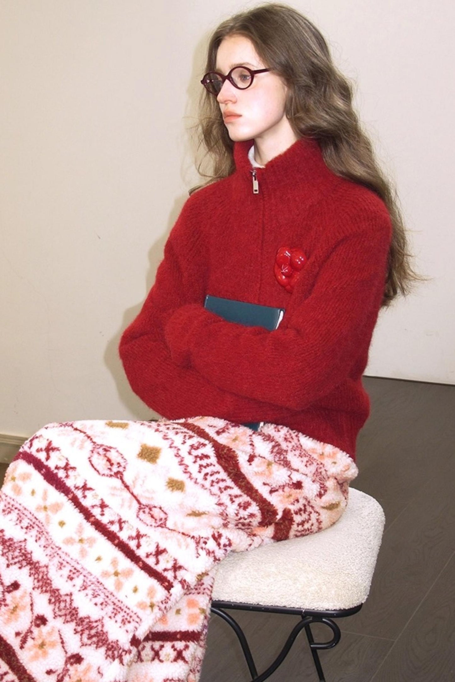 Quetzal Red Alpaca Wool Cardigan