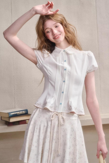 Handmade Embroidered Doll Collar Shirt