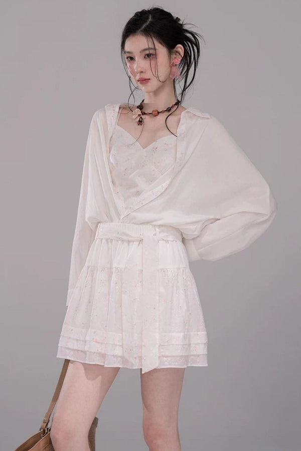 Lyocell Embroidered Batwing Blouse Set-Up
