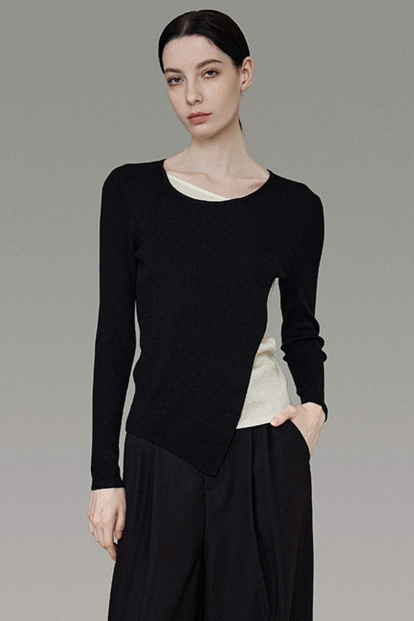 Irregular Contrasting Knit Base Layer Top