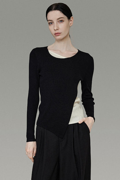 Irregular Contrasting Knit Base Layer Top