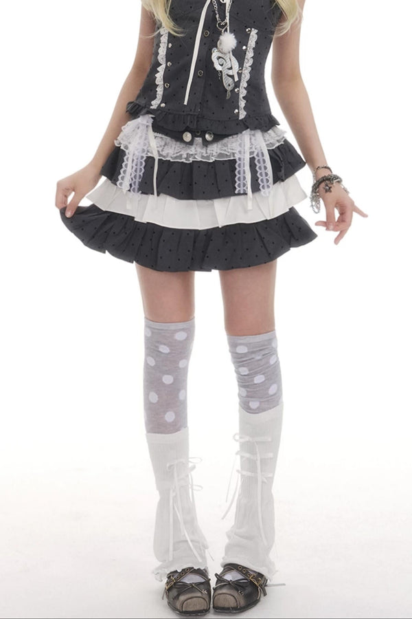 Light Gray Polka Dot Lace Skirt