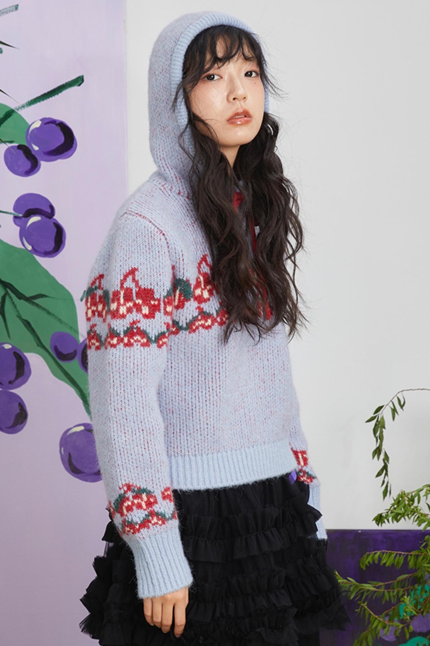 Retro Cherry Jacquard Sweater