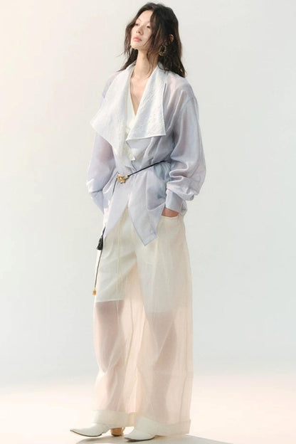 Folded Embroidery Plant Texture Shirt Set