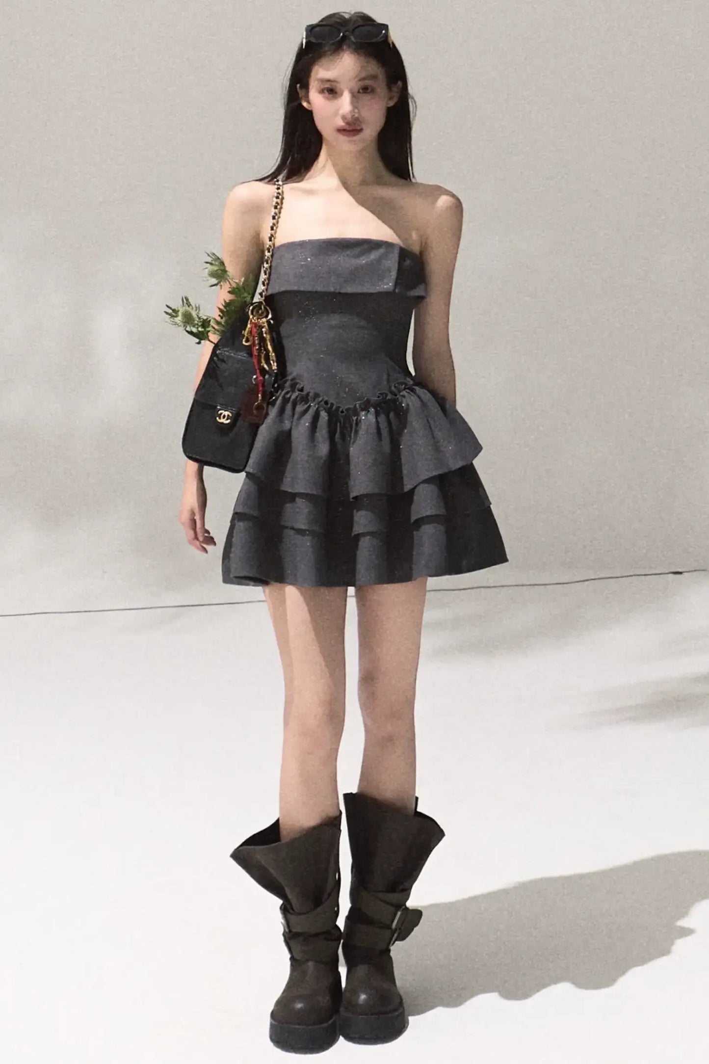 Lyocell Sequin A-Line Bandeau Waist Dress