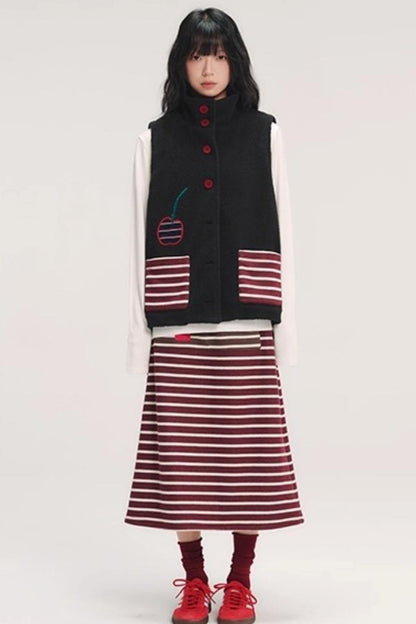 Hand-Painted Cherry Applique Vest Jacket