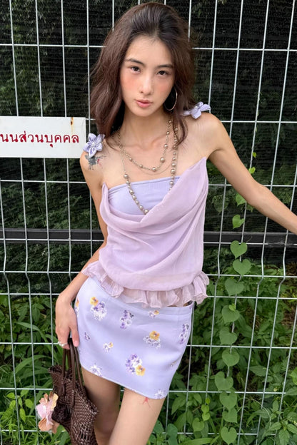 Silk Halter Top & Skirt Set-Up