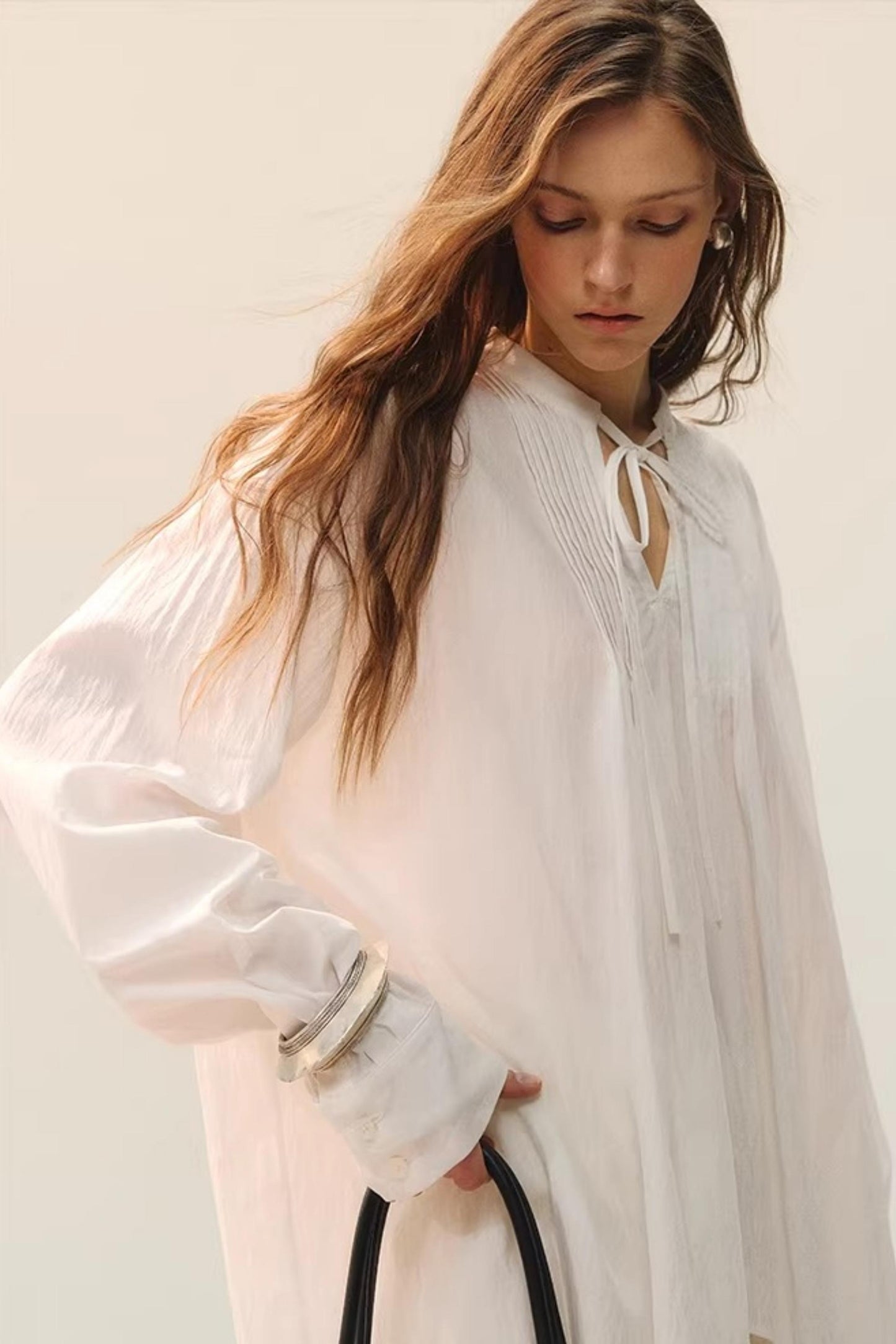 White Fluff Pleated Shirt