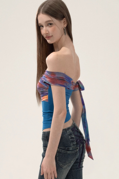 Off-Shoulder Mesh Blouse