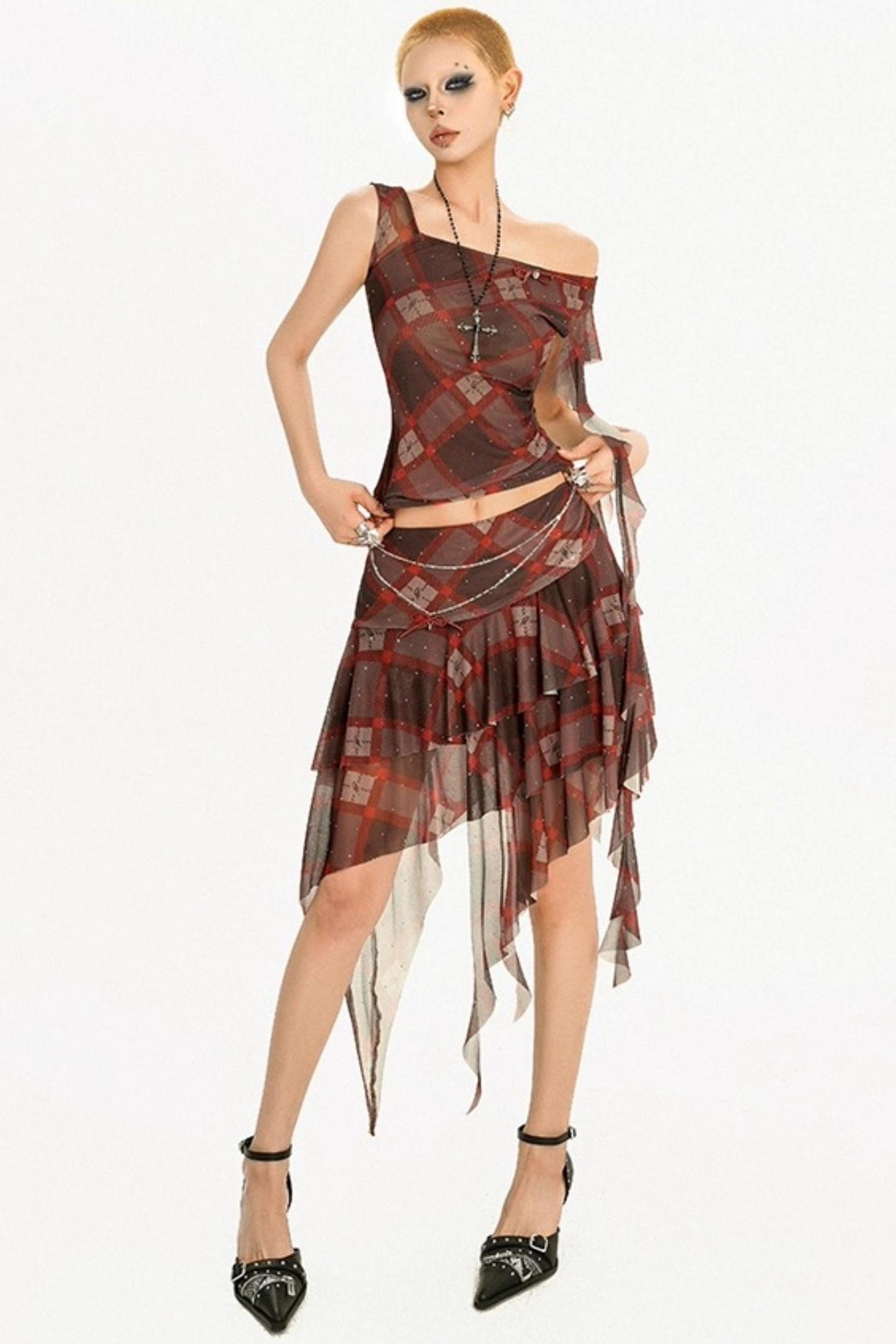 Retro Streamer Plaid Skirt Set