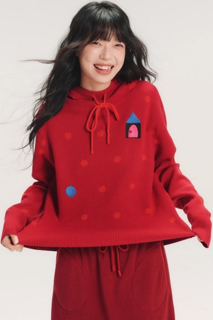 Colorful House Hooded Knit Sweater
