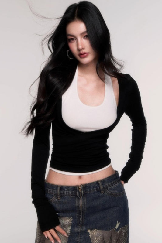 Two-Piece Halterneck Long Sleeve Top