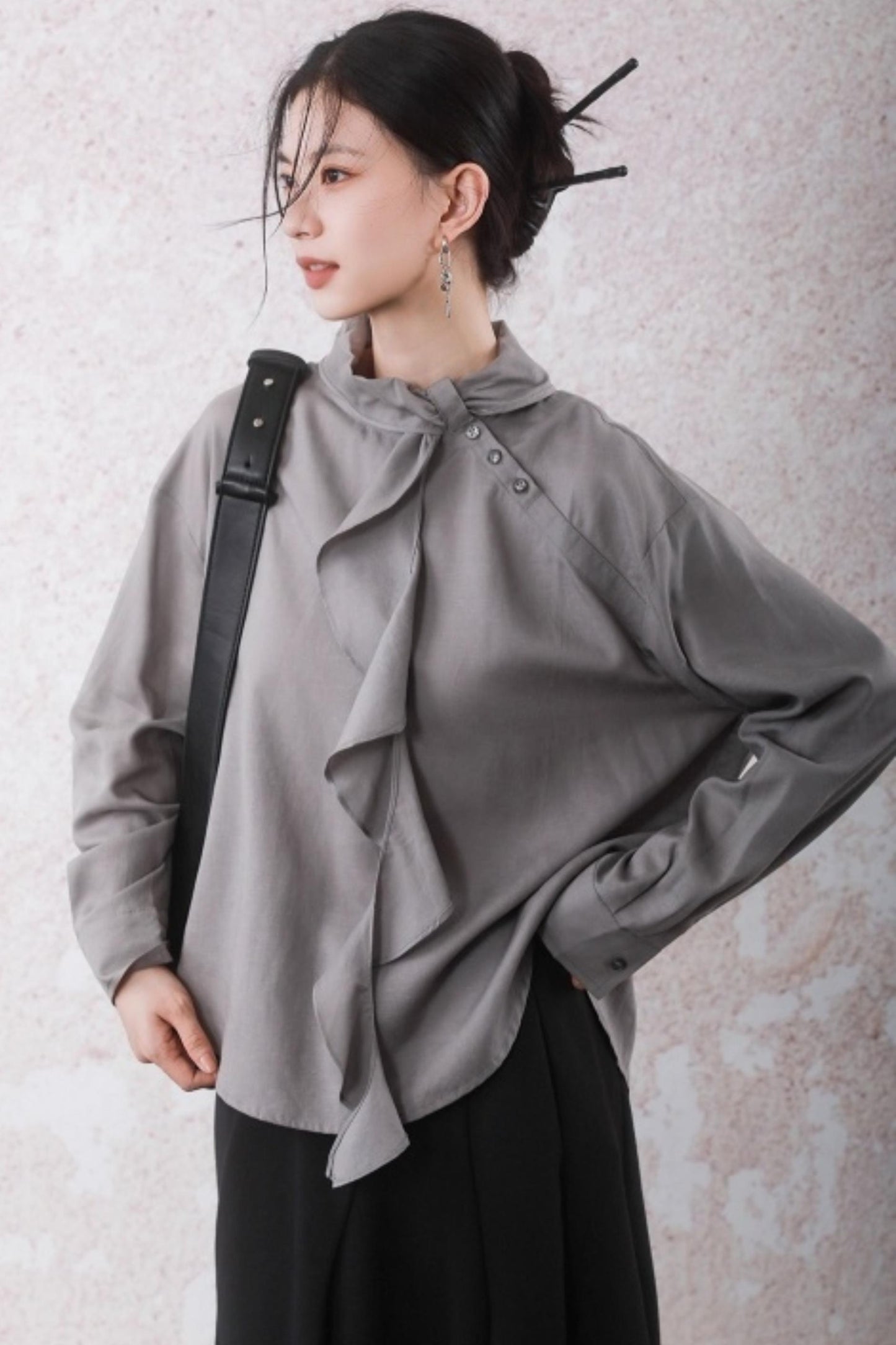 Silk Linen Ruffle Shirt