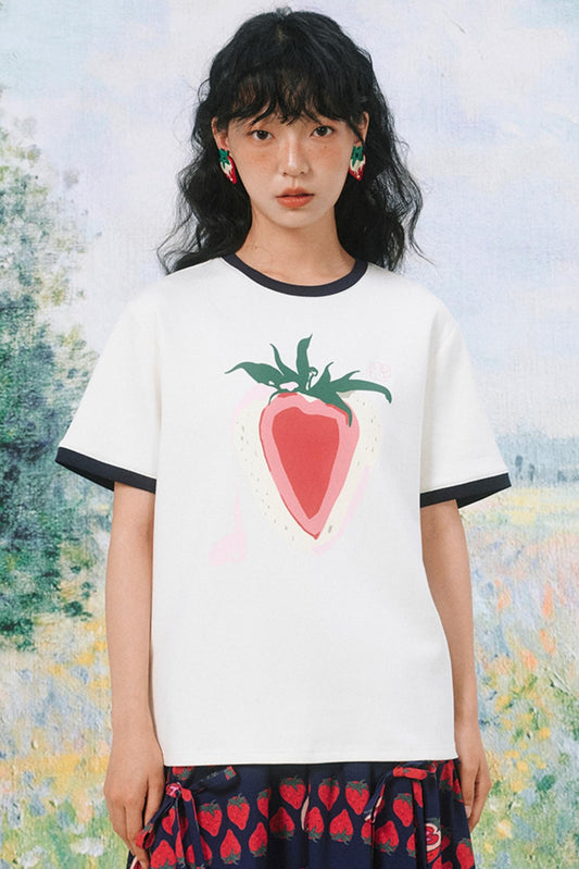 Cream Berry Milk White T-Shirt