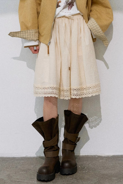 Cotton Blend Lace A-Line Skirt