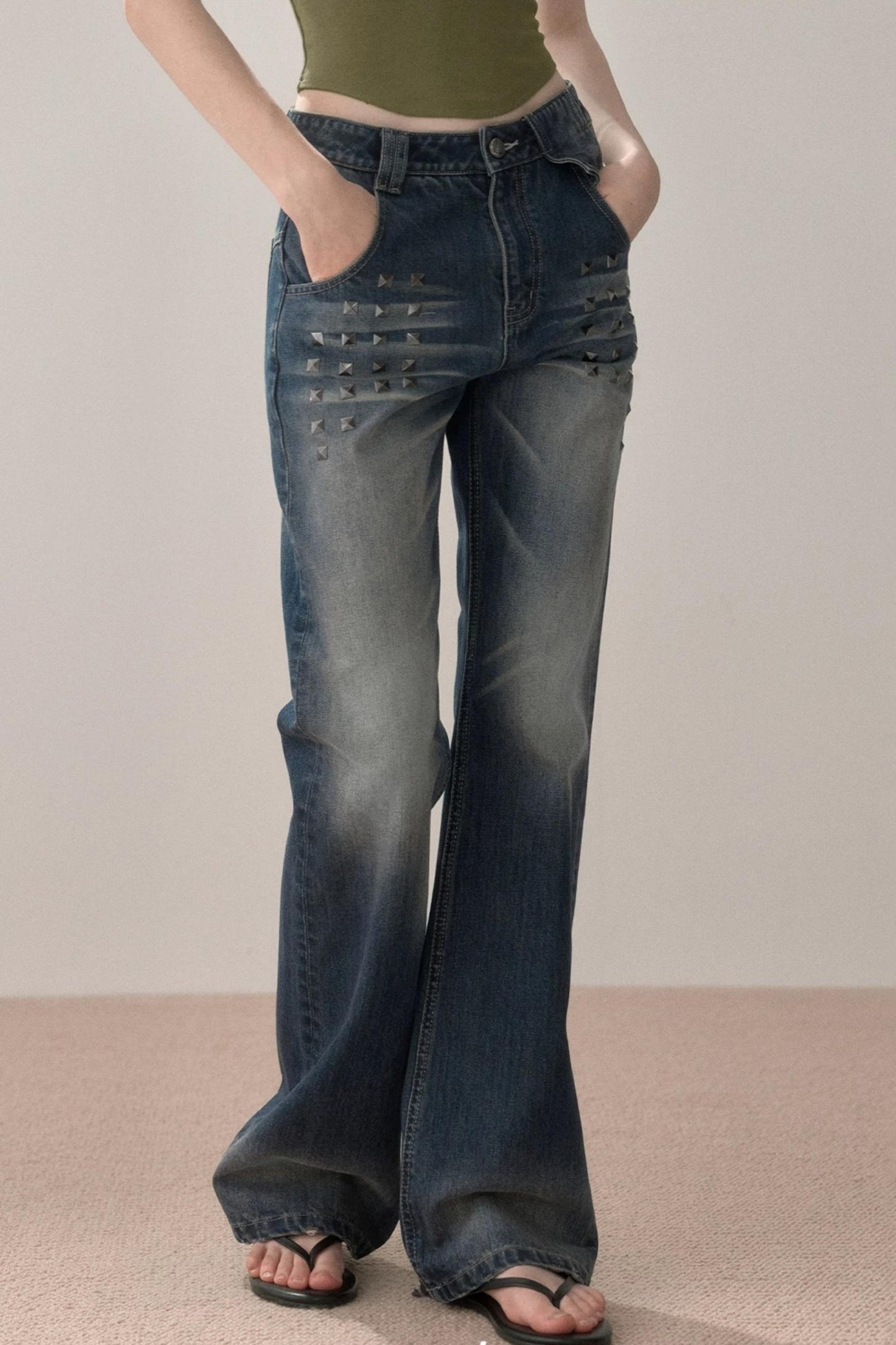 Retro Studded Rhinestone Jeans
