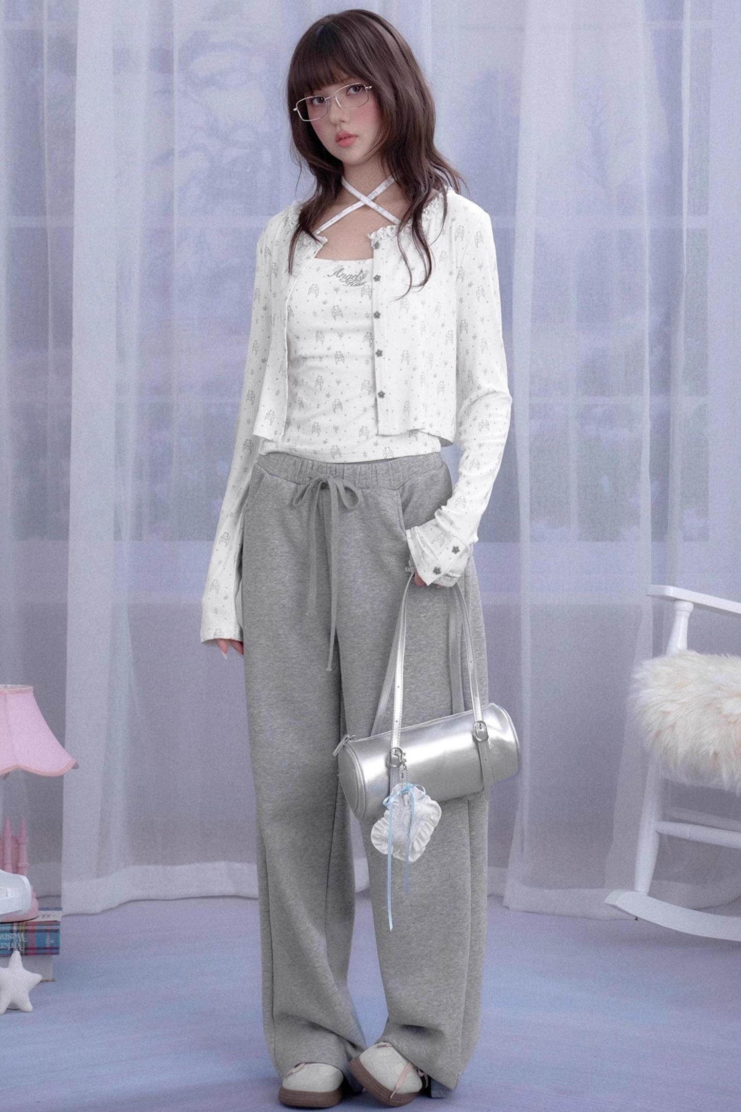 Angel Black & White Bear Print Cardigan Set-Up