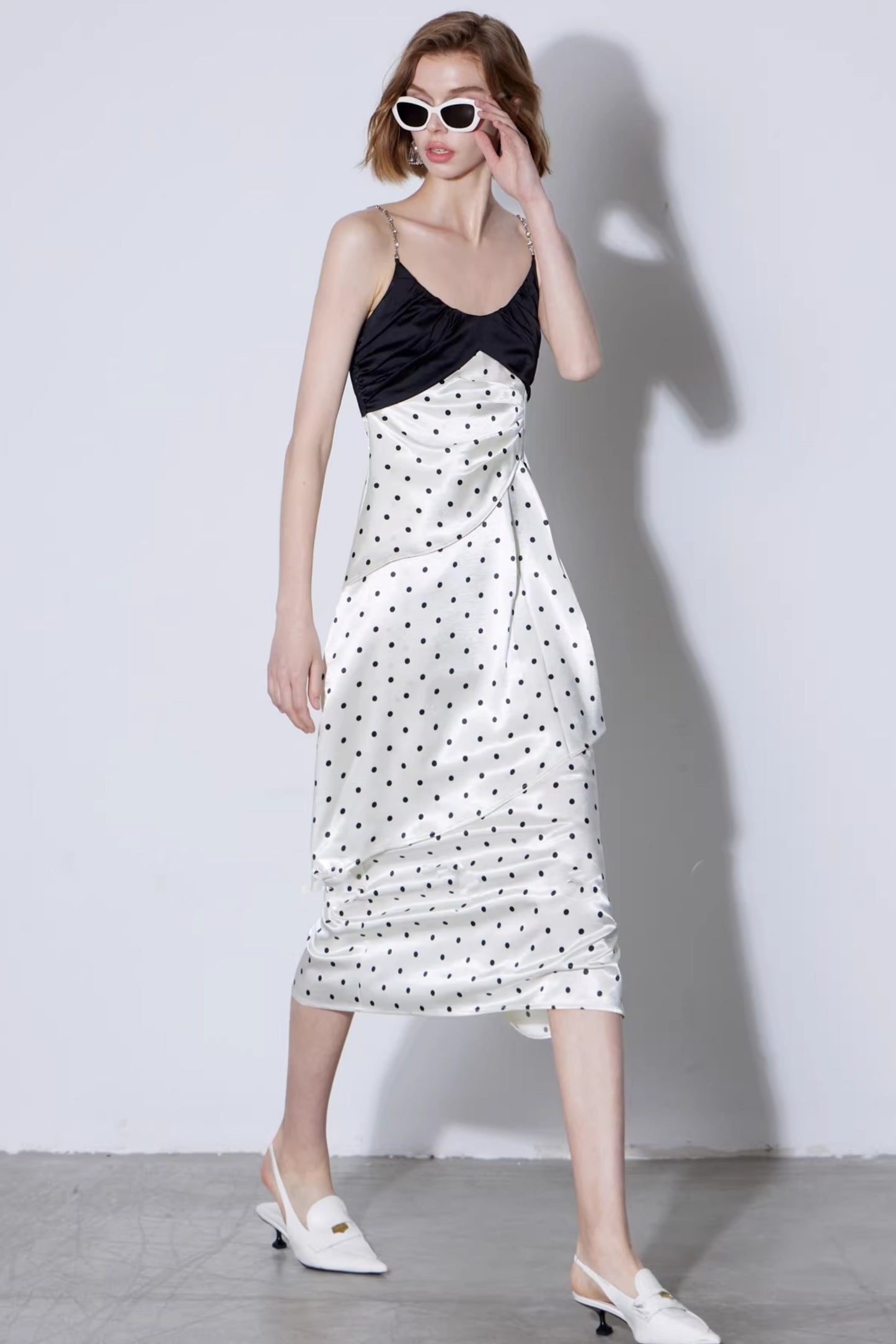 Retro Polka Dot Satin Dress