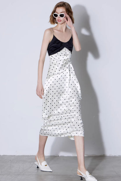 Retro Polka Dot Satin Dress