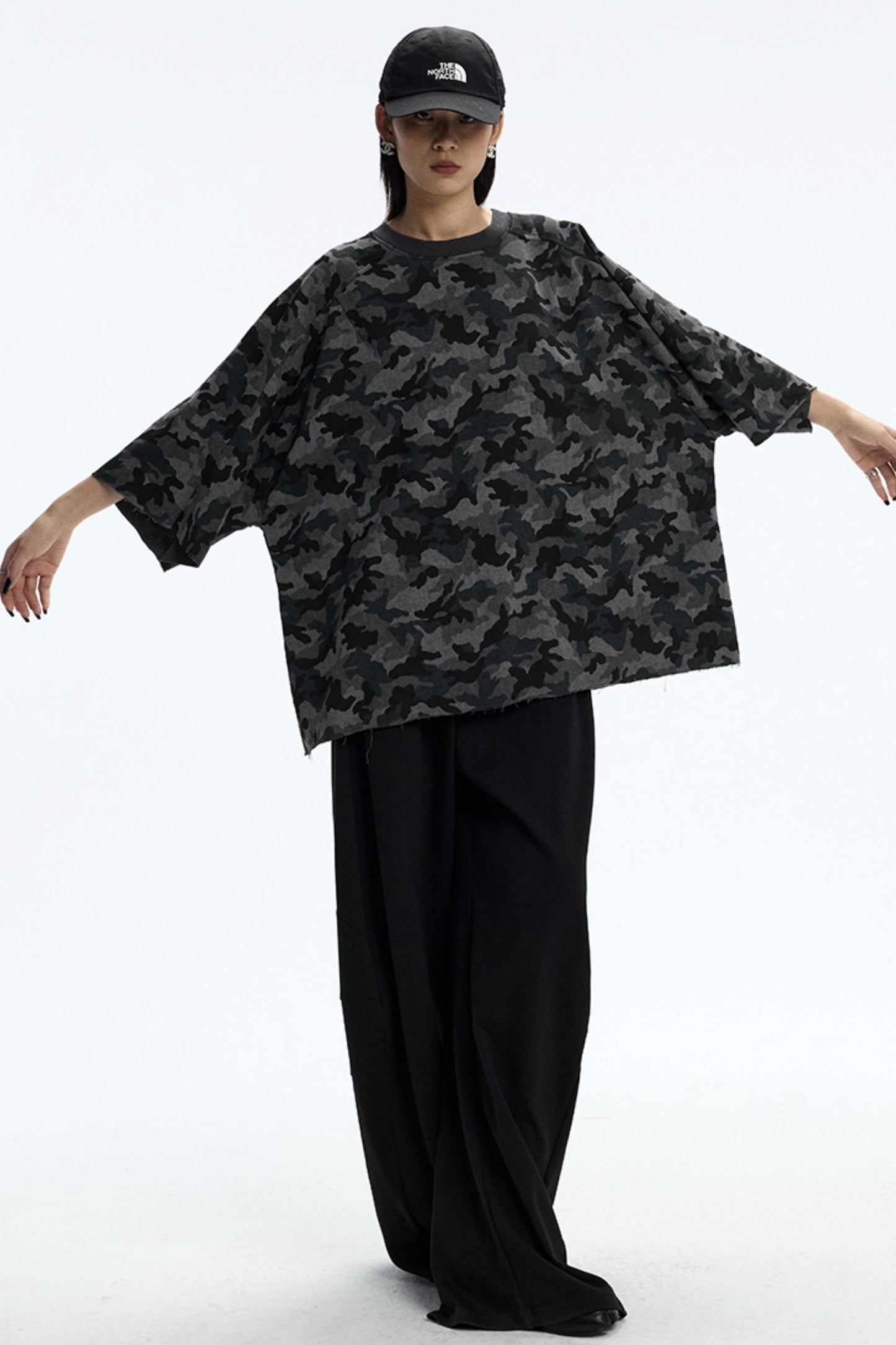 Vintage Camouflage Three-Quarter Sleeve Top