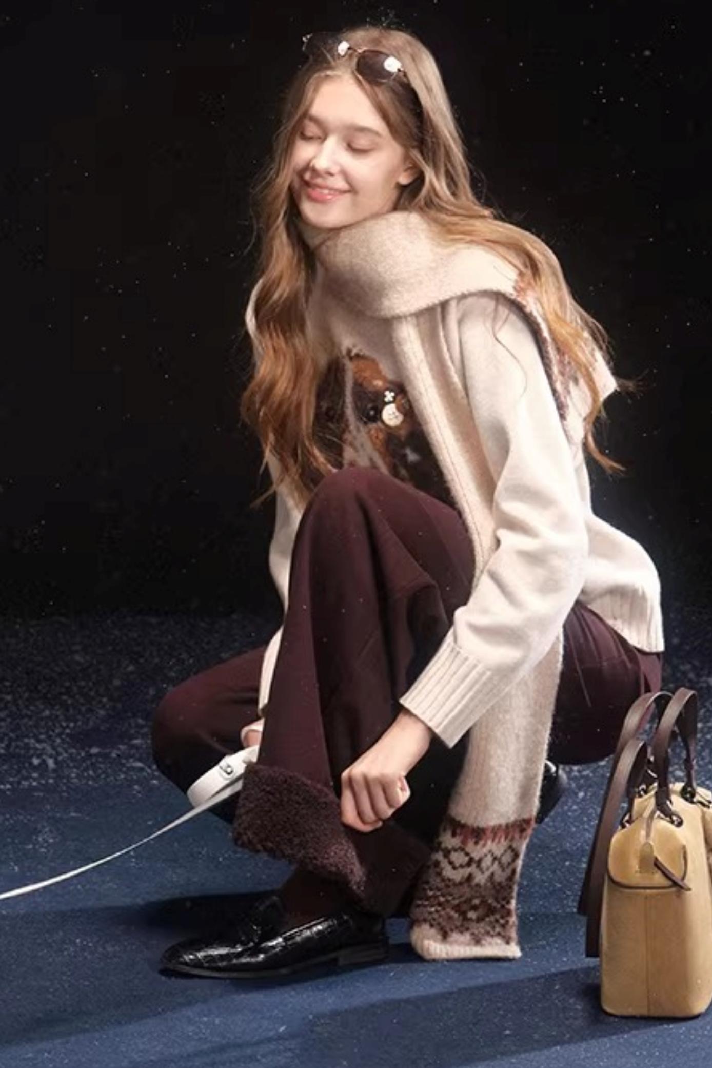 Oatmeal Mink Fur Sweater Scarf Set-Up