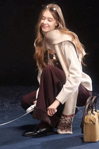 Oatmeal Mink Fur Sweater Scarf Set-Up