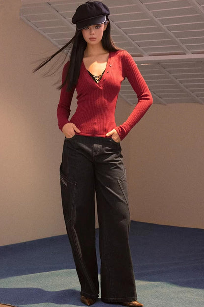 V-Ausschnitt Strickpullover