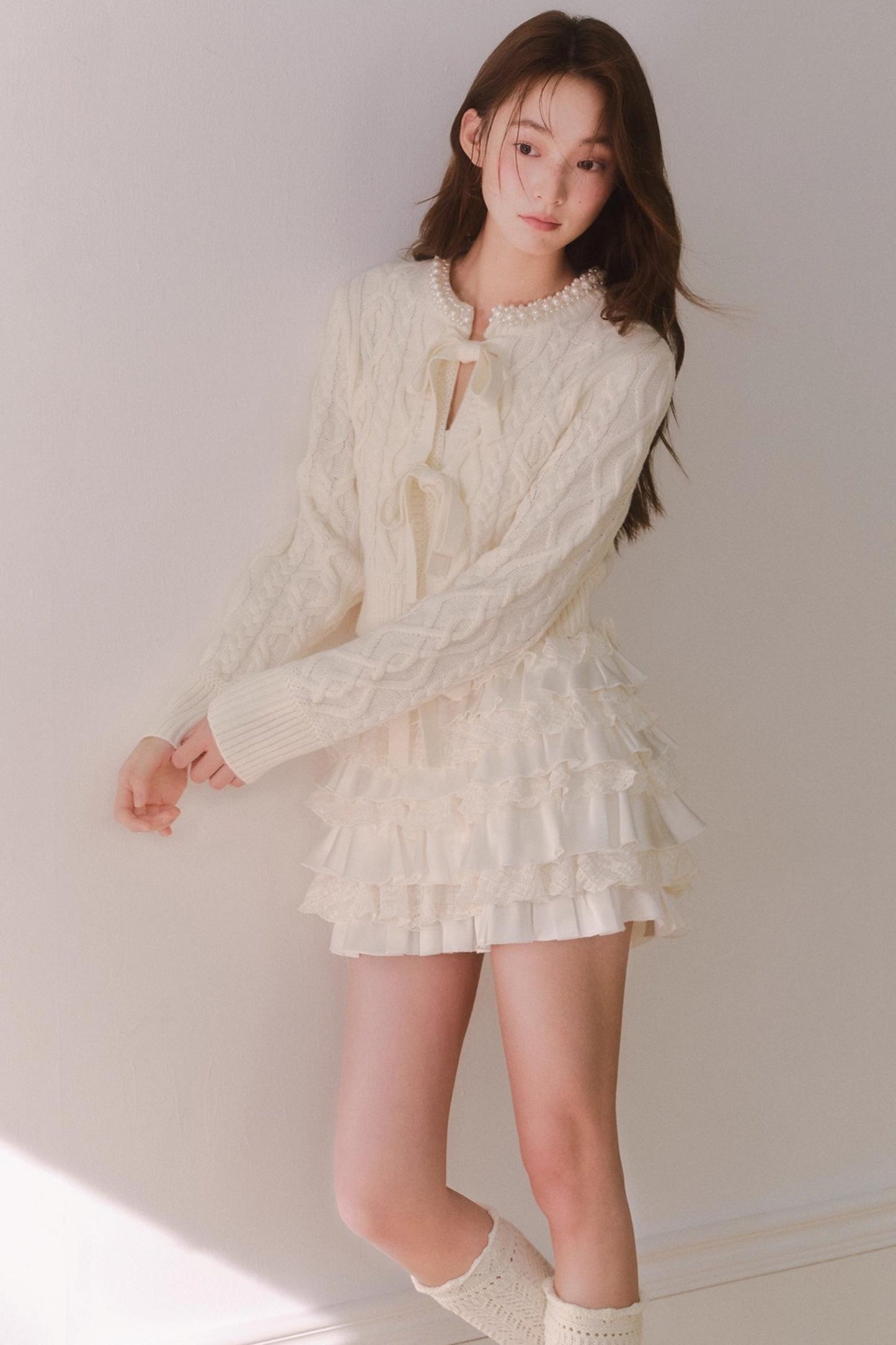 Retro Crochet Pearl Cardigan