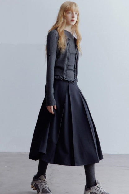 Lime Wool Irregular Pleated Wool Skirt