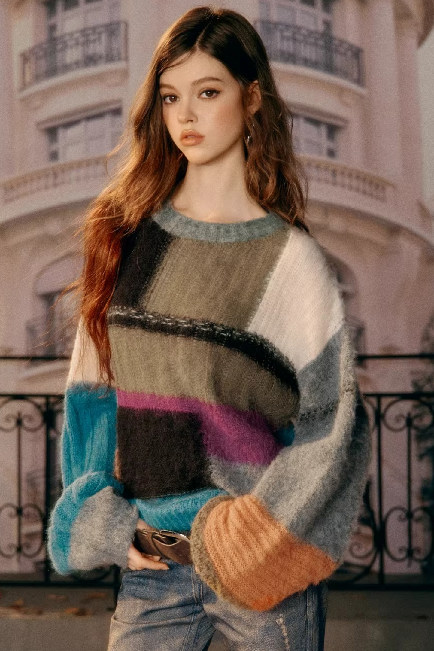 Farbblock-Pullover aus Mischgarn
