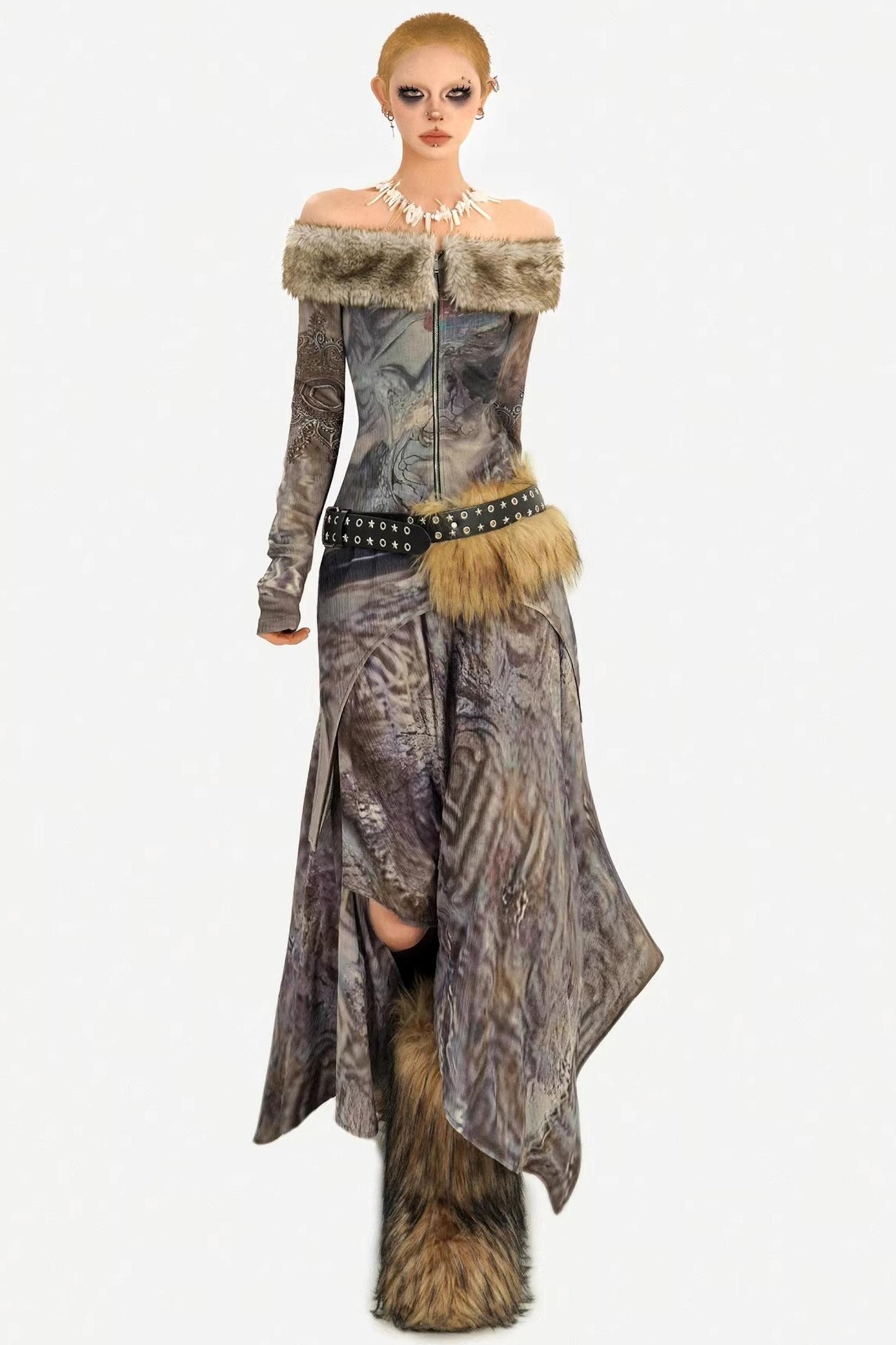 Retro Fur Collar Two-Piece Suit Set