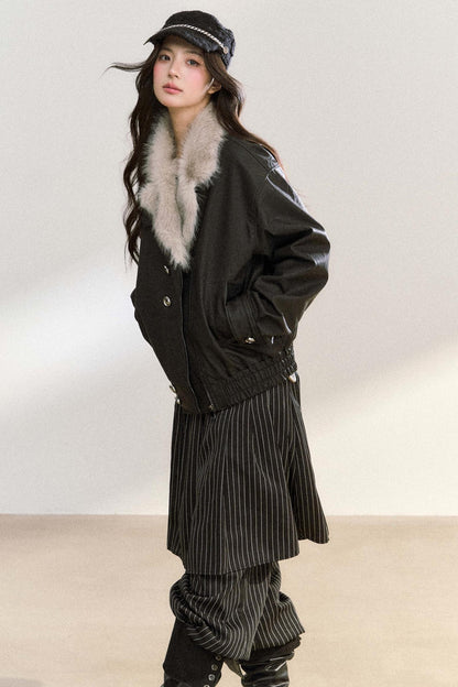 Large Fur Collar Biker Jacket