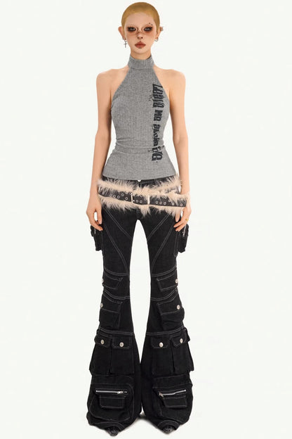 Knitted High-Neck Halter Top