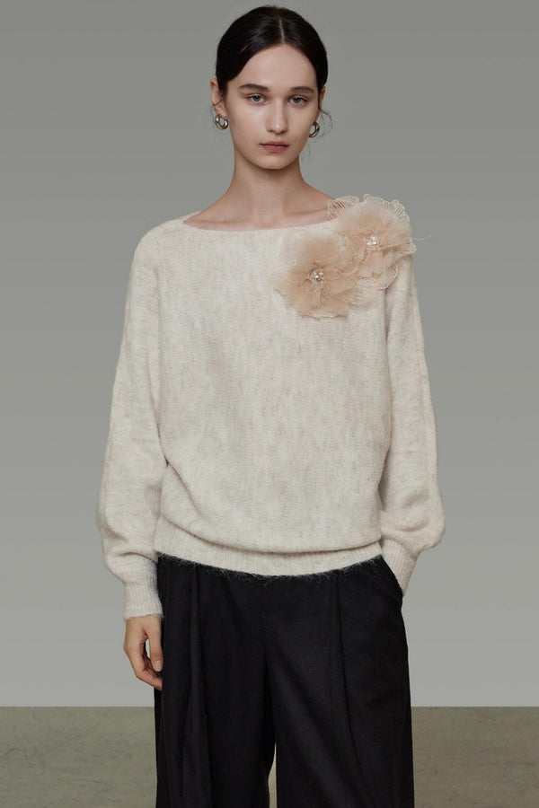 Off-Shoulder Floral Knit Top