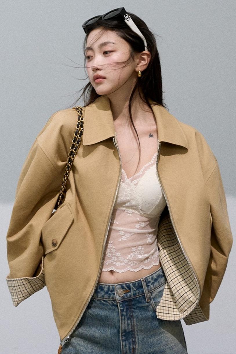 Vintage Plaid Reversible Harrington Coat