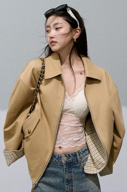 Vintage Plaid Reversible Harrington Coat