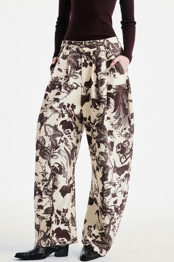 Beige Floral Scimitar Pants