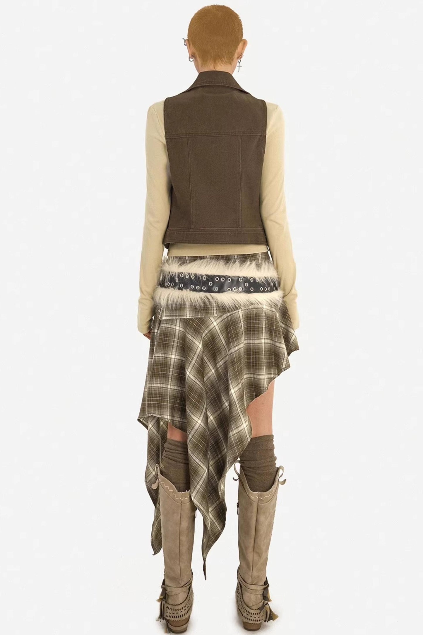 Retro Plaid Asymmetrical Skirt