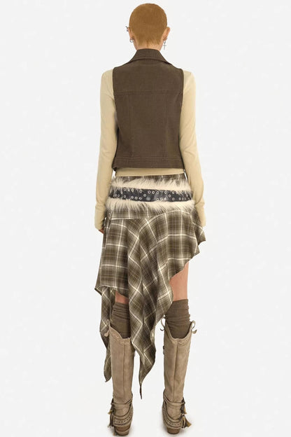 Retro Plaid Asymmetrical Skirt