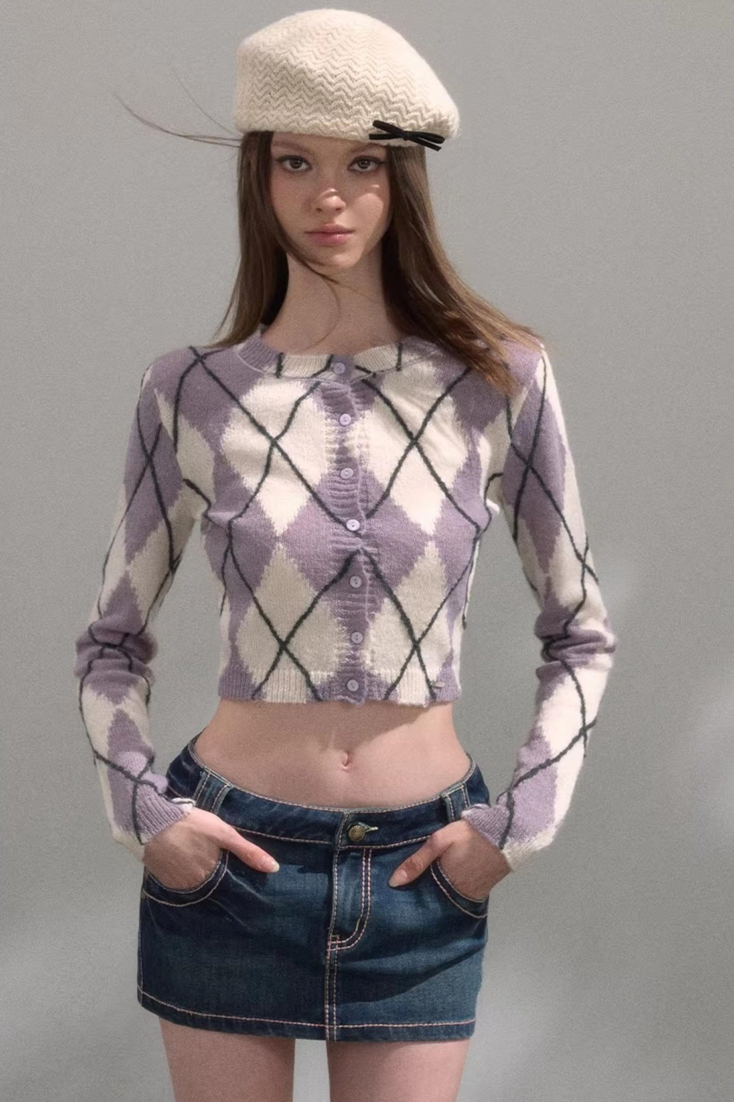 Retro Quilted Knit Sweater